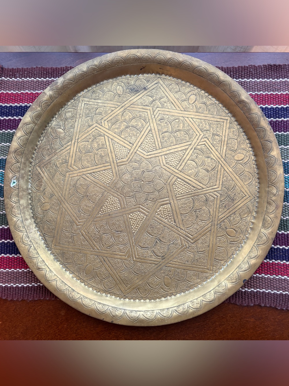 Vintage Moroccan Brass Wall Charger 13.5"